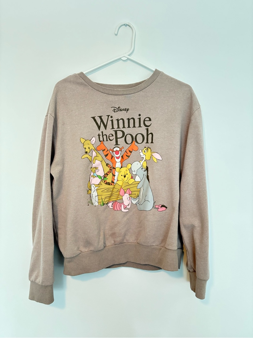 Disney Beige Winnie the Pooh Crewneck Sweatshirt with Colorful Character Graphic